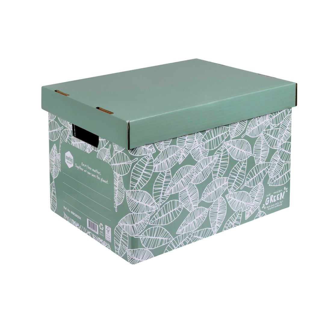4x Marbig We Mean Green Enviro Recycled Cardboard Archive Box Leafy Green