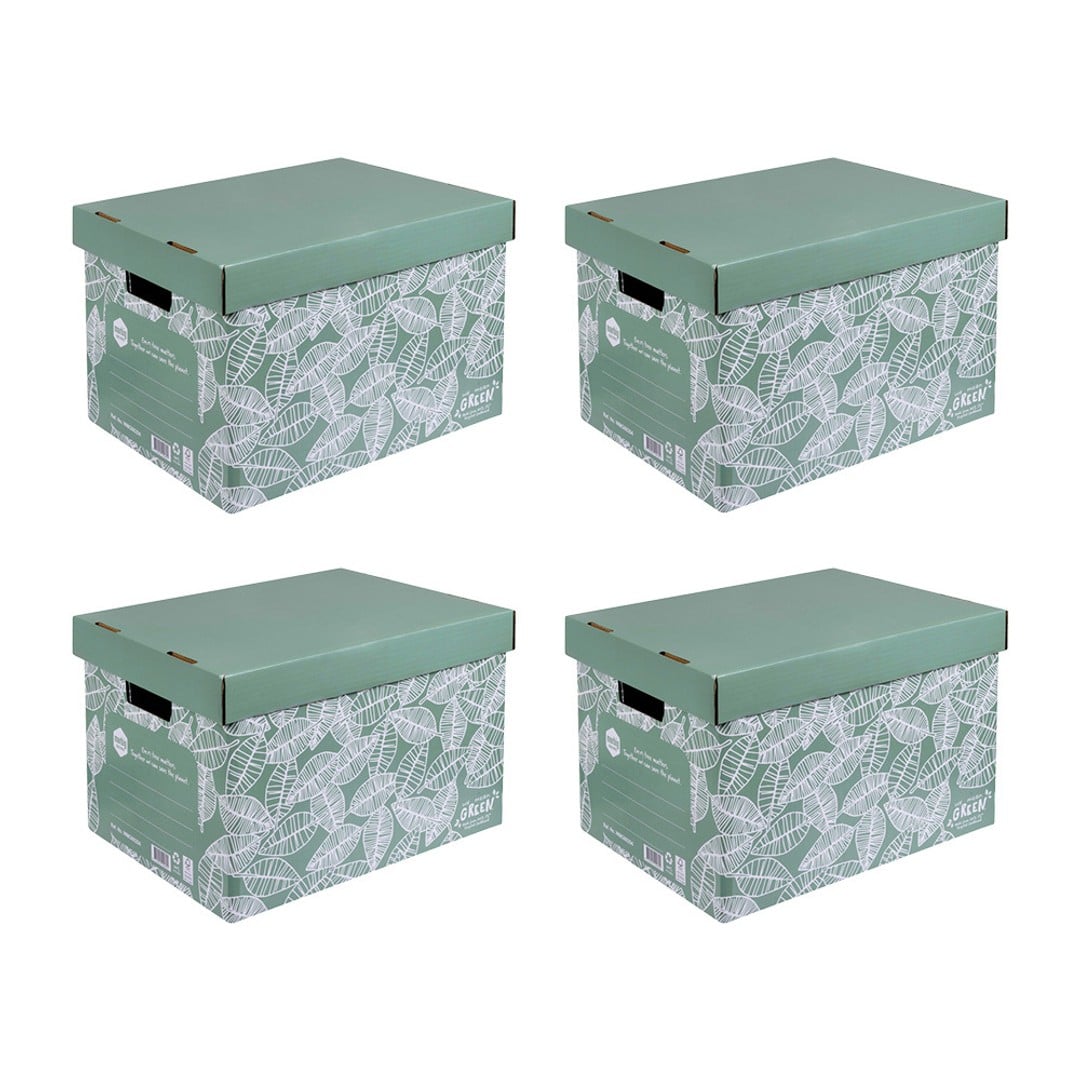 4x Marbig We Mean Green Enviro Recycled Cardboard Archive Box Leafy Green 1